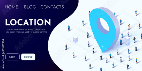 3d map marker with people crowd. Navigation and address concept.