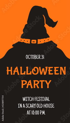 Vector illustration of a Halloween ticket. Banner with a Halloween flyer. Silhouette.