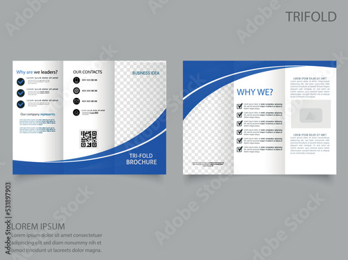 Tri fold brochure with blue waves. Flyer for printing.