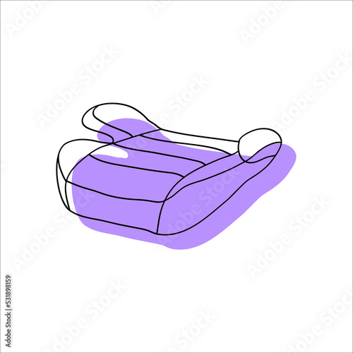 kids booster in car, safety seat in auto,  child, toddler protect. Flat vector illustration.