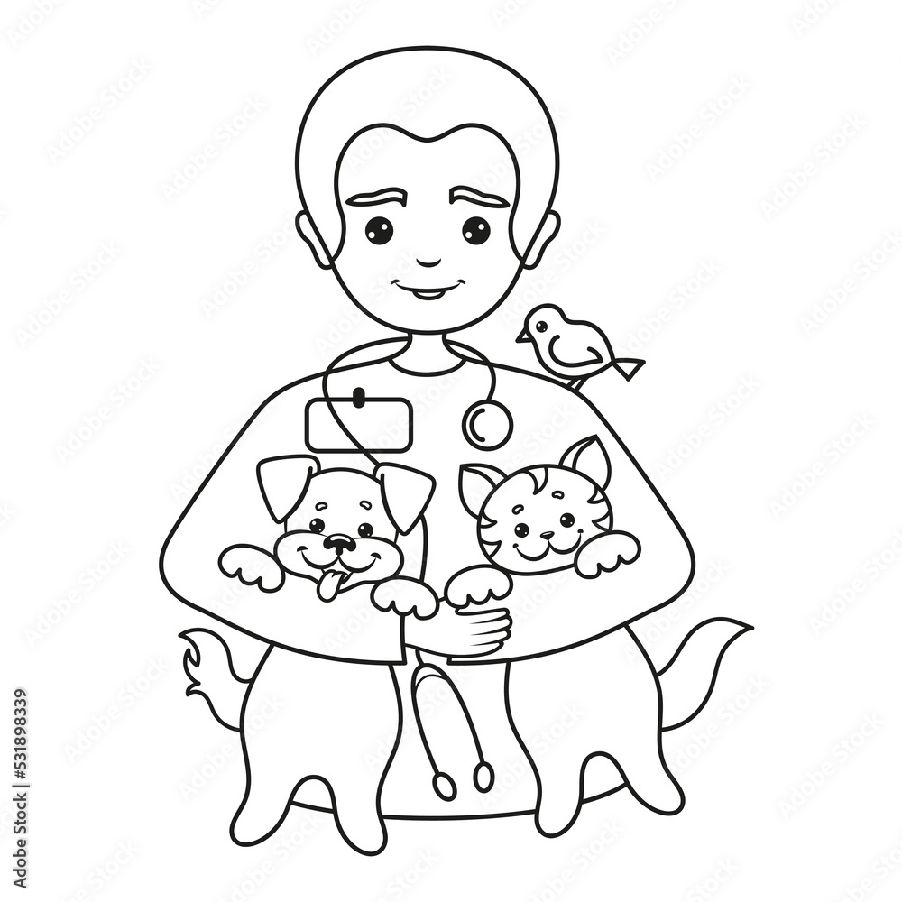Veterinarian with cat and dog. Vector Illustration. Veterinarian with cat and dog. Vector Illustration.