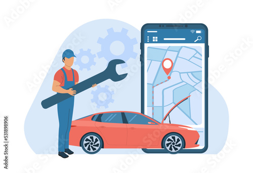 Roadside assistance service concept. Vector illustration.