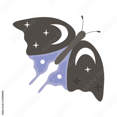 Collection of vector magic fairy tale elements, icons and illustrations. Magic moth.