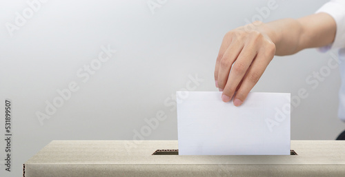 Freedom of election vote, hand woman holding ballot paper for election vote concept.