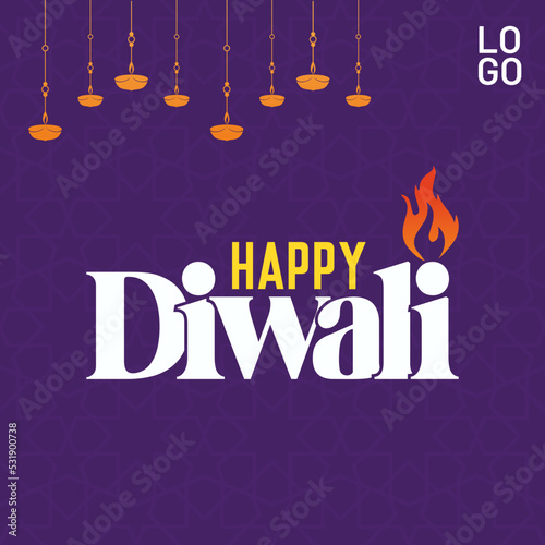 Happy Diwali festival with oil lamps and purple background