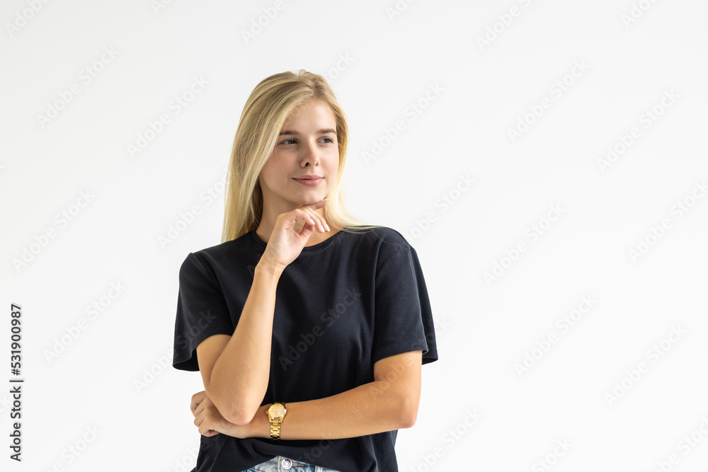 Portrait of a pretty smiling woman posing on a white background Portrait of a pretty smiling woman posing on a white background
