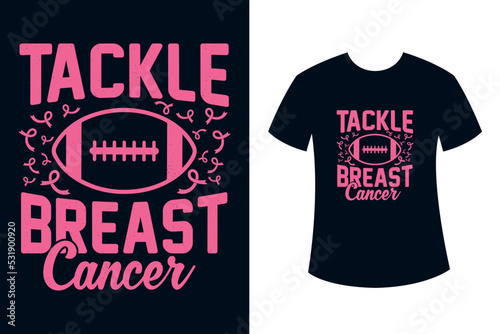 Tackle breast cancer t-shirt design with pink ribbon and American football vector