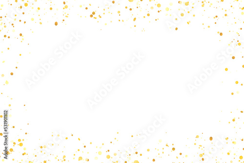 Border frame yellow gold glitter confetti on white background. Vector