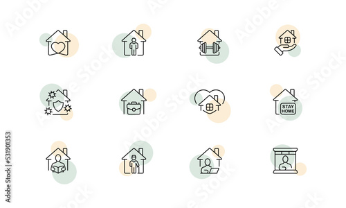 Insulation set icon. Stay home, coronavirus, infection, charging, remote work, virus, medicine, pandemic, incubation period. Health care concept. Vector line icon for Business and Advertising
