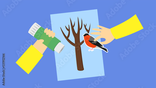 paper applique bird on a tree