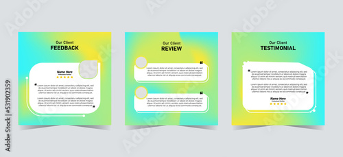 Set of customer testimonials social media template. Blue yellow gradient mesh background vector illustration. Modern Banner, flyer, poster vector illustration