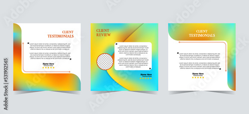 Set of customer testimonials social media template. Blue yellow gradient mesh background vector illustration. Modern Banner, flyer, poster vector illustration