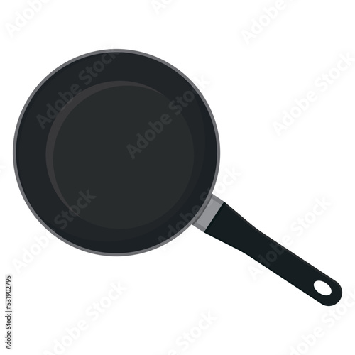 Black insulated frying pan with handle, color vector illustration