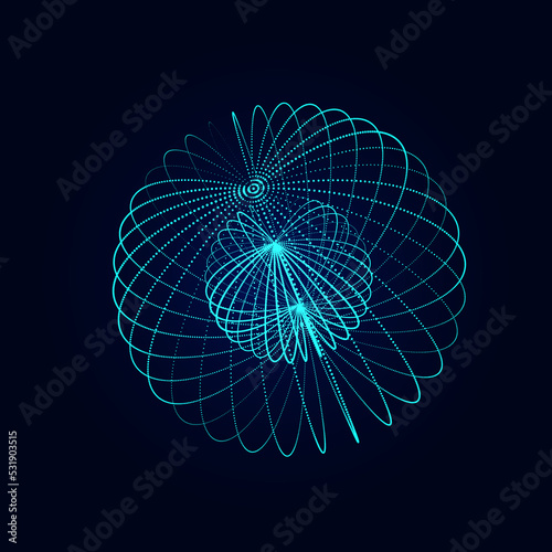 Vector futuristic sphere of particles and lines. Network connection big data. Abstract technology background.