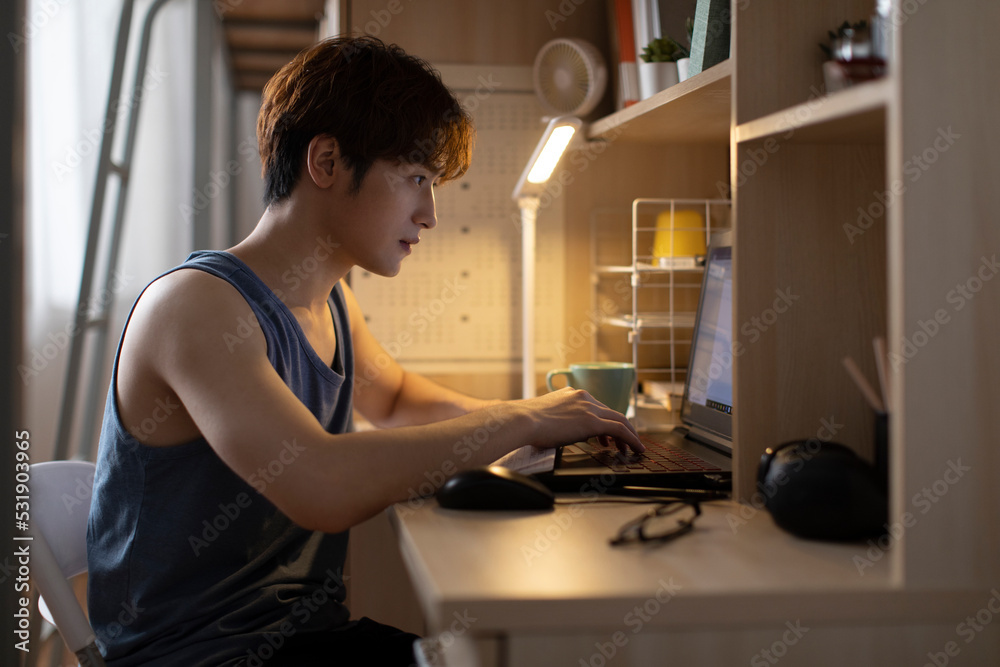 Young university student learning in dormitory Young university student learning in dormitory
