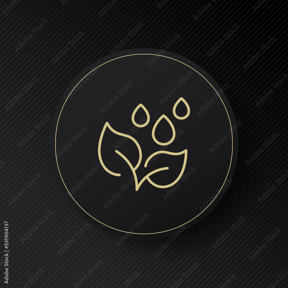 Obraz premium Plant with water drops line icon. Green, leaf, growth, leaves, oxygen, garden, ecology, gardening, temperature, grow, raindrop, rain. Nature concept. Vector line icon for Business and Advertising