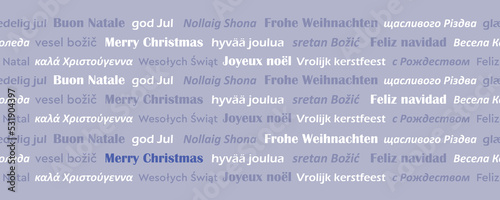 merry christmas greeting card banner in different languages seamless pattern