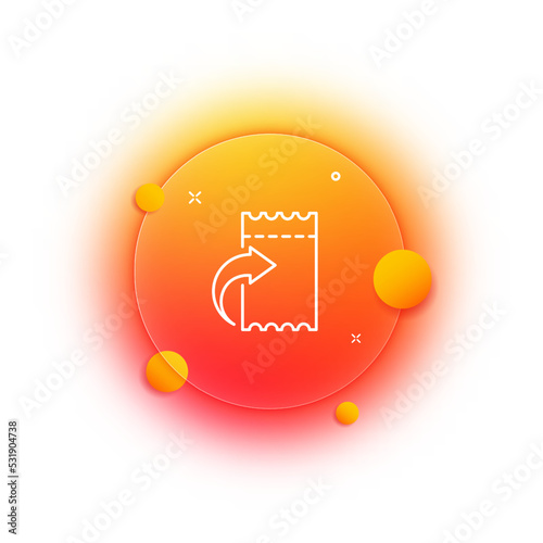 Ticket with arrow line icon. Discount certificate, coupon, travel card, business trip, receipt, invoice, check. Pass documents concept. Glassmorphism. Vector line icon for Business and Advertising