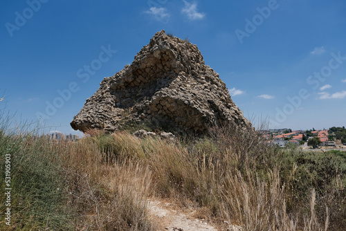 REMAINS OF THE WALL OF THE ANCIENT CITY IN THE ASHKELON NATIONAL PARK IN ISRAEL