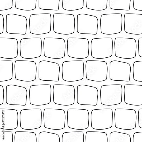 Squares with a black outline on a white background suitable for coloring. Seamless trendy pattern with geometric shapes. 