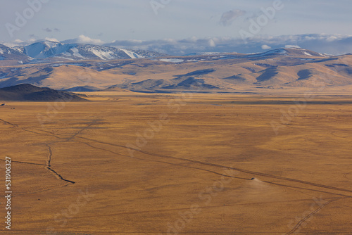 Cuadro en lienzo Gobi desert lifeless landscape mountains Altai Republic Russia, texture of red s