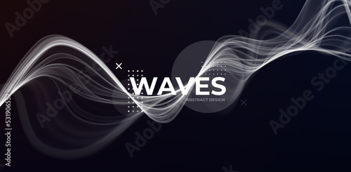 White abstract wave. Magic line design. Flow curve motion element. Neon gradient wavy illiustration.