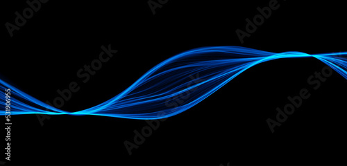 Blue abstract wave. Magic line design. Flow curve motion element. Neon gradient wavy illiustration.