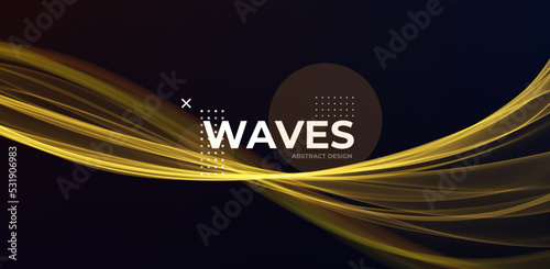 Golden abstract wave. Magic line design. Flow curve motion element. Neon gradient wavy illiustration.