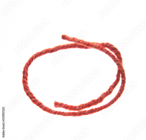 image of red wool thread white background 