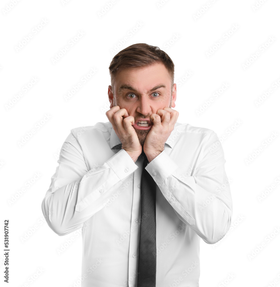 Portrait of emotional businessman on white background. Personality concept Portrait of emotional businessman on white background. Personality concept