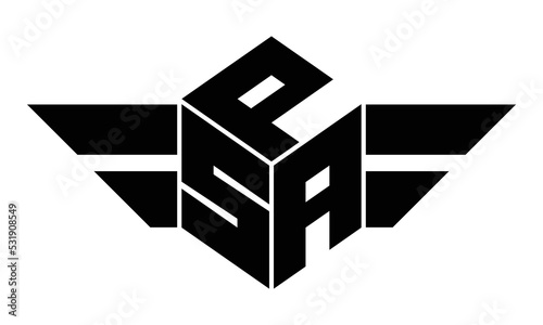 PSA three letter gaming logo in polygon cube shape logo design vector template. wordmark logo | emblem logo | monogram logo | initial letter logo | sports logo | minimalist logo | typography logo |