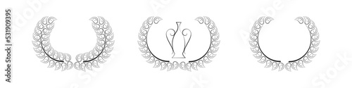 Vector illustration of winner wreath and cup icon set.