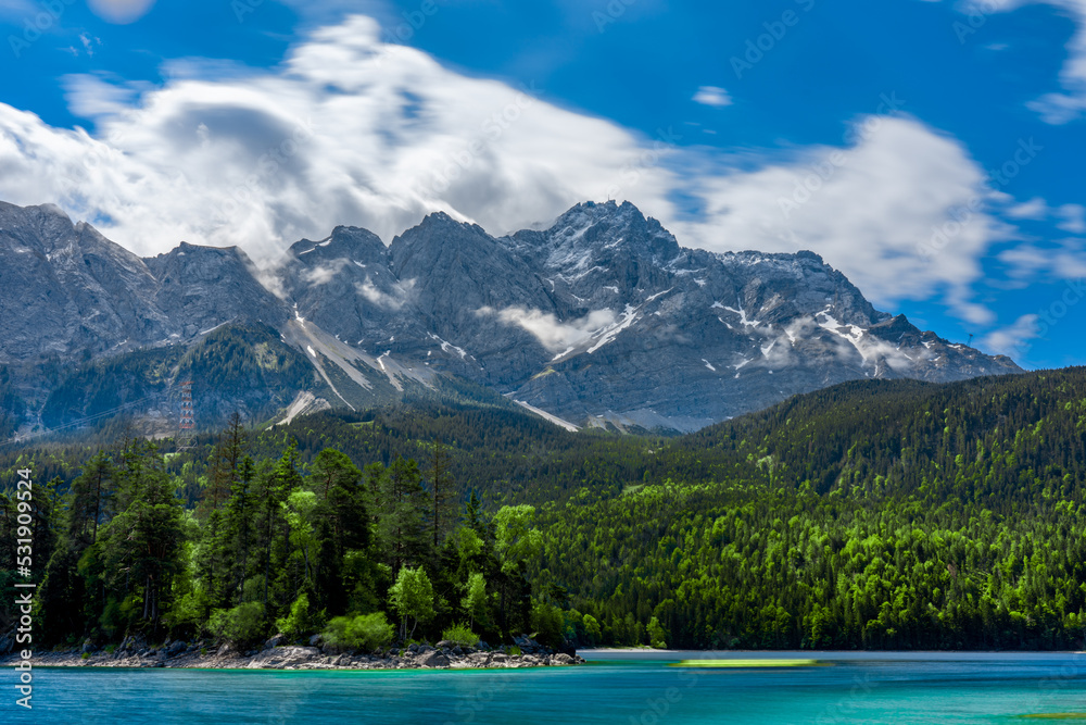 Zugspitze from Lake Eibsee in Germany in the background