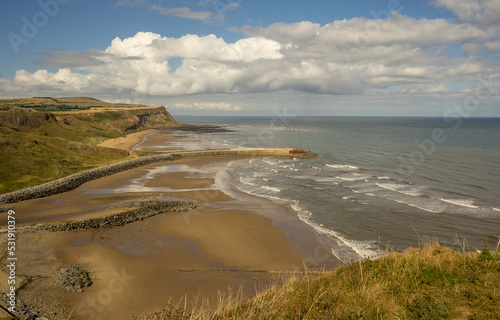 Skinningrove on the Cleveland / North Yorkshire Coast. This is the view from the clifftops leaving the village on route to Staithes on the Cleveland Way.