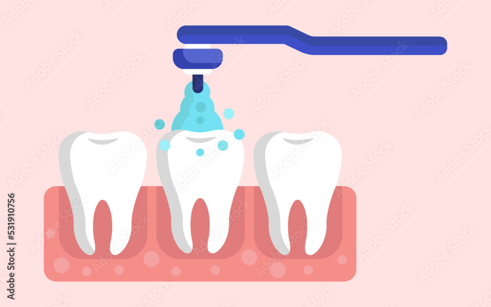 Hand drilling and spraying on teeth. oral hygiene concept. vector illustration.