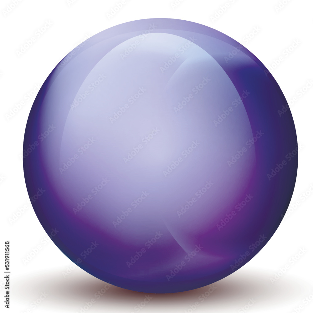 Glass purple ball or precious pearl. Glossy realistic ball, 3D abstract vector illustration highlighted on a white background. Big metal bubble with shadow Glass purple ball or precious pearl. Glossy realistic ball, 3D abstract vector illustration highlighted on a white background. Big metal bubble with shadow