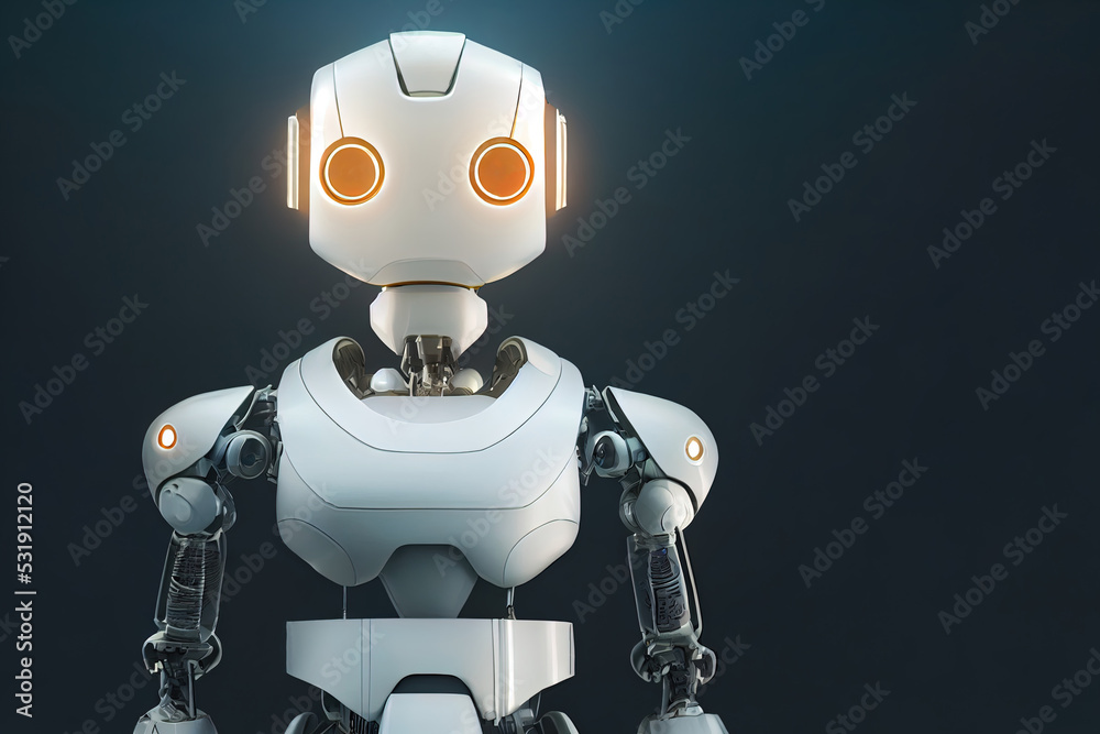 Naklejka premium White robot. Futuristic cyborg. 3D render illustration of a modern tech ai. Artificial intelligence android concept. Technology cybernetic automaton companion.