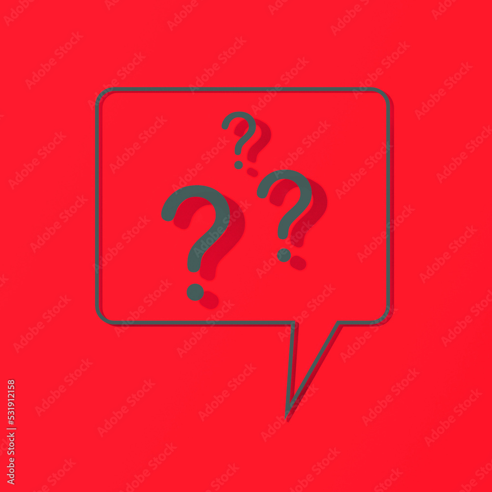 Question mark with shadow on red background. 3d image. 3d rendering. Square image. Question mark with shadow on red background. 3d image. 3d rendering. Square image.
