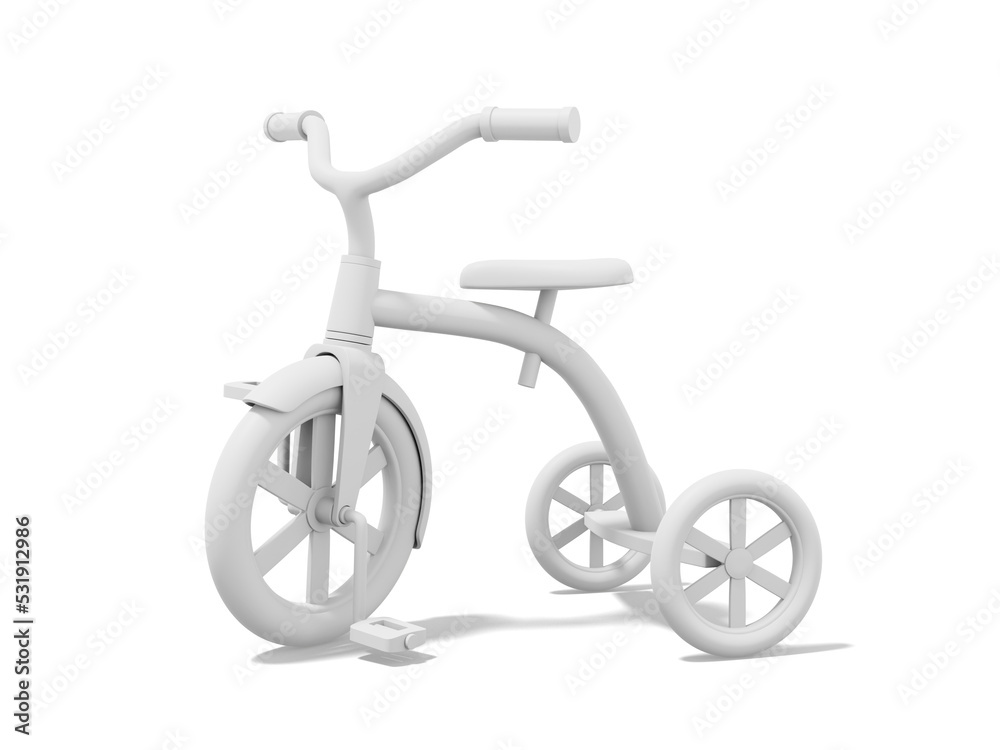 3d rendering. White tricycle on white background. Vehicle.