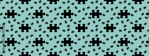 pattern. image of black puzzle elements on pastel green backgrounds. riddle. Template for application to surface. Banner for insertion into site. 3D image. 3D rendering.