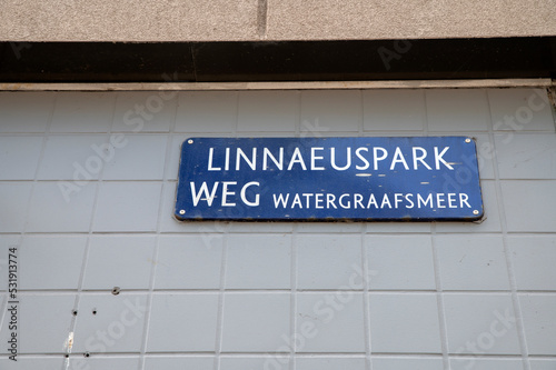 Street Sign Linnaeusparkweg At Amsterdam The Netherlands 15-9-2022