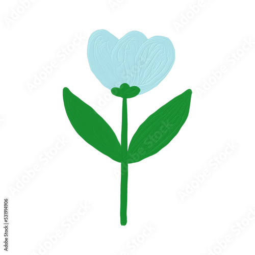 Blue Flower Illustration Hand Drawn Oil Paint