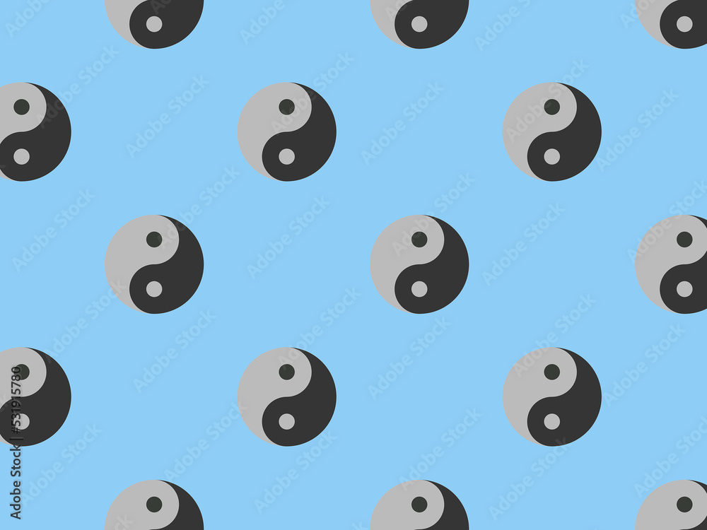 Fototapeta premium pattern. Image of Yin Yang symbol on pastel blue backgrounds. Symbol of opposite. Surface overlay pattern. 3D image. 3D rendering.