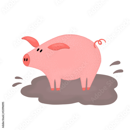 Hand drawn illustration of farm animal. Cute pig. Kids illustration 