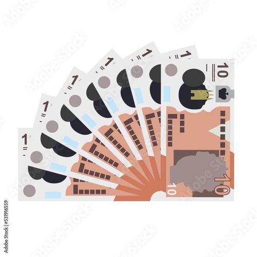 Pound Sterling Vector Illustration. United Kingdom, Guernsey, Isle of Man, Jersey money set bundle banknotes. Paper money 10 GBP. Flat style. Isolated on white background. Simple minimal design