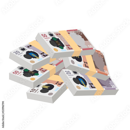 Pound Sterling Vector Illustration. United Kingdom, Guernsey, Isle of Man, Jersey money set bundle banknotes. Paper money 10, 20, 50 GBP. Flat style. Isolated on white background. Simple minimal desig