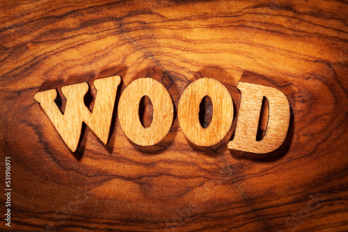 'Wood' word - Inscription by wooden letters #531916971