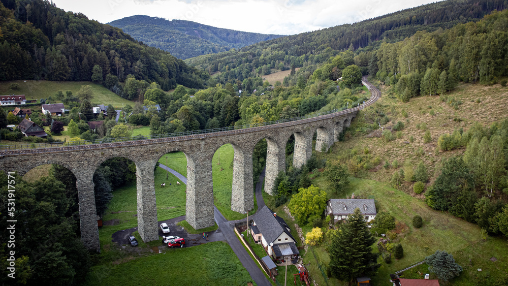 Railroad viaduct in Novina, Kryštofovo údolí, Liberec, Czech Republic
