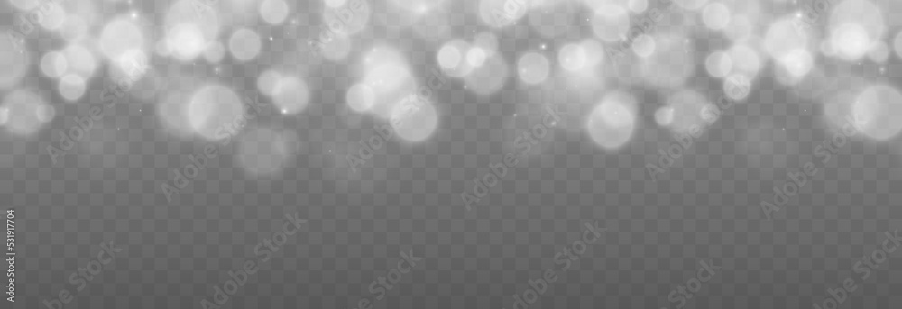 Vector white bokeh on isolated transparent background. Magic blur png. Light movement PNG. - obrazy, fototapety, plakaty 