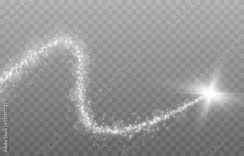 Vector glowing dust trail on isolated transparent background. Magic glow png. Stars with glow effect png.